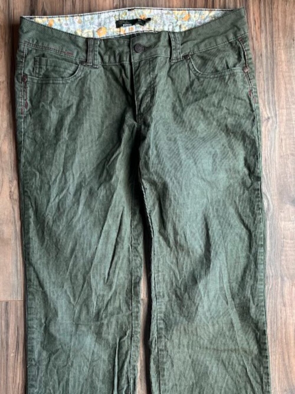 prAna Trinity Corduroy Pants Women's 10 Olive Green Organic Cotton